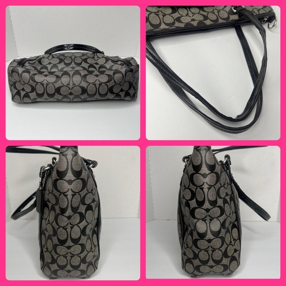 Coach Black/Grey Coated Canvas and Leather Peyton Signature Pocket Tote Purse - Picture 13 of 16